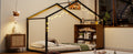 Twin Size Metal Bed House Bed Frame With Shelves And Lights, Black Twin Black Metal & Wood