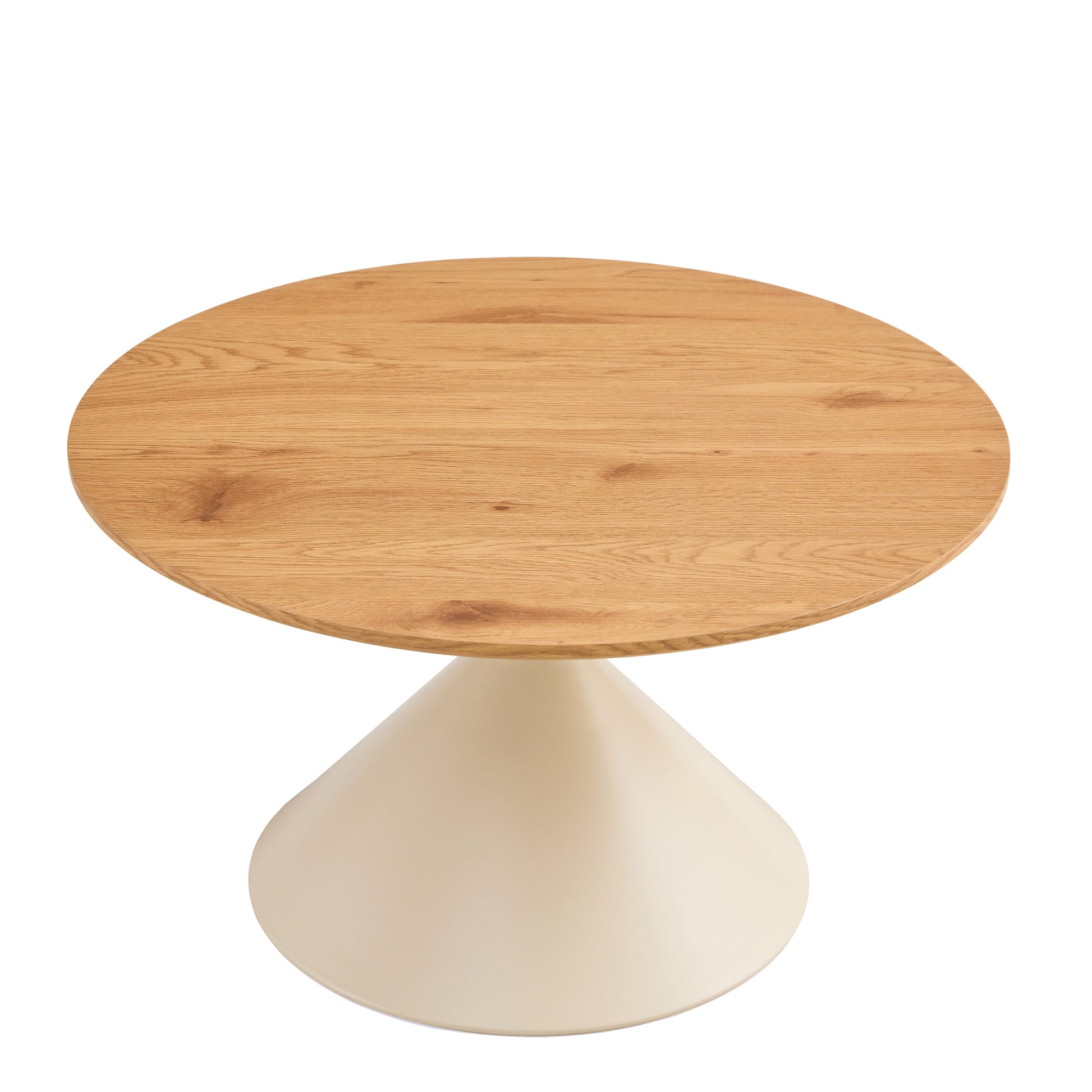 Set Of 2 Coffee Round Tables With A Wulnut Wooden Look Top And White Steel Base Milk White Primary Living Space Antique Freestanding Round Laminated Coffee & End Tables Round Metal