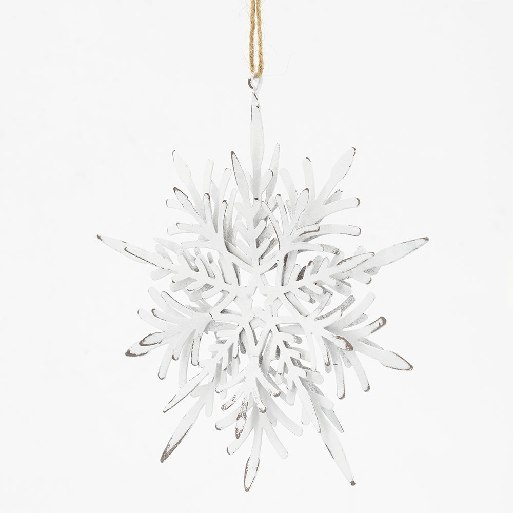 6.1X1.8X6.3" Iron Snowflake Hanger, Decorative Hanging Ball Christmas Tree Ornaments For Holiday Party Decorations, Set Of 6 White Iron