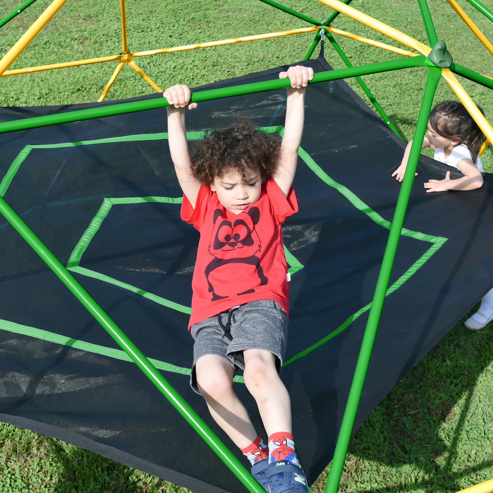 13Ft Geometric Dome Climber Play Center, Kids Climbing Dome Tower With Hammock, Rust & Uv Resistant Steel Supporting 1000 Lbs Yellow Metal