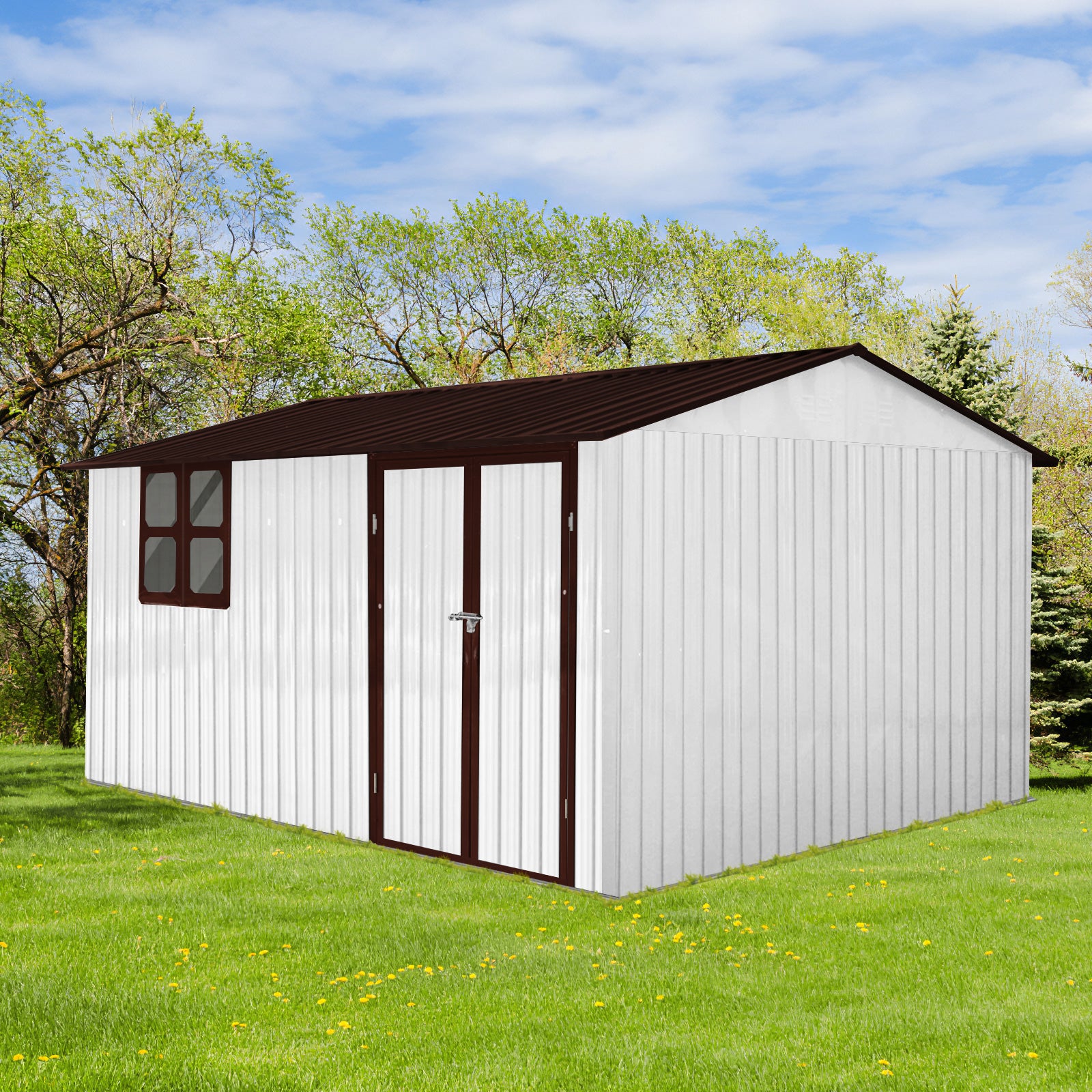 Metal Garden Sheds 10Ftx12Ft Outdoor White Coffee With Window White Metal