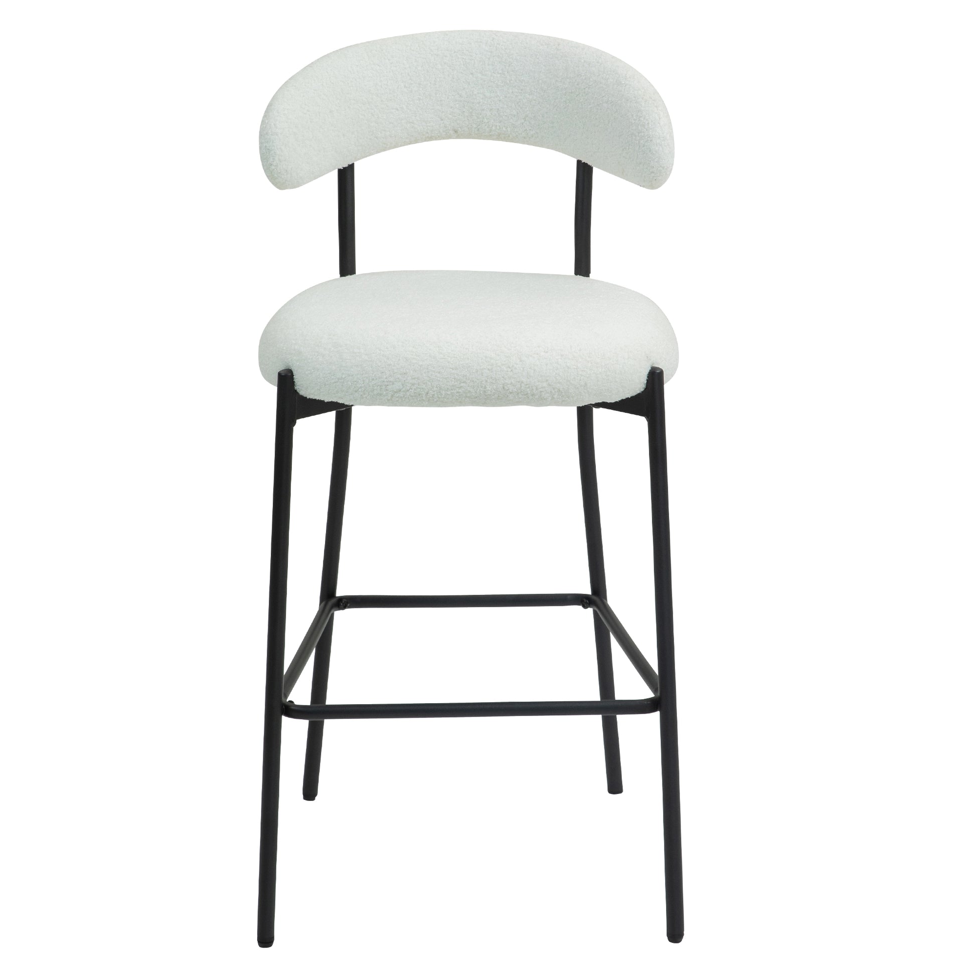 26'' Counter Height Bar Stools Teddy Fabric Cover Kitchen Island Counter Bar Stool With Black Powder Coating Base And Footrest Snow Cushion Metal White Kitchen Foam Modern Bar Stools Open Back 1 Foam Teddy