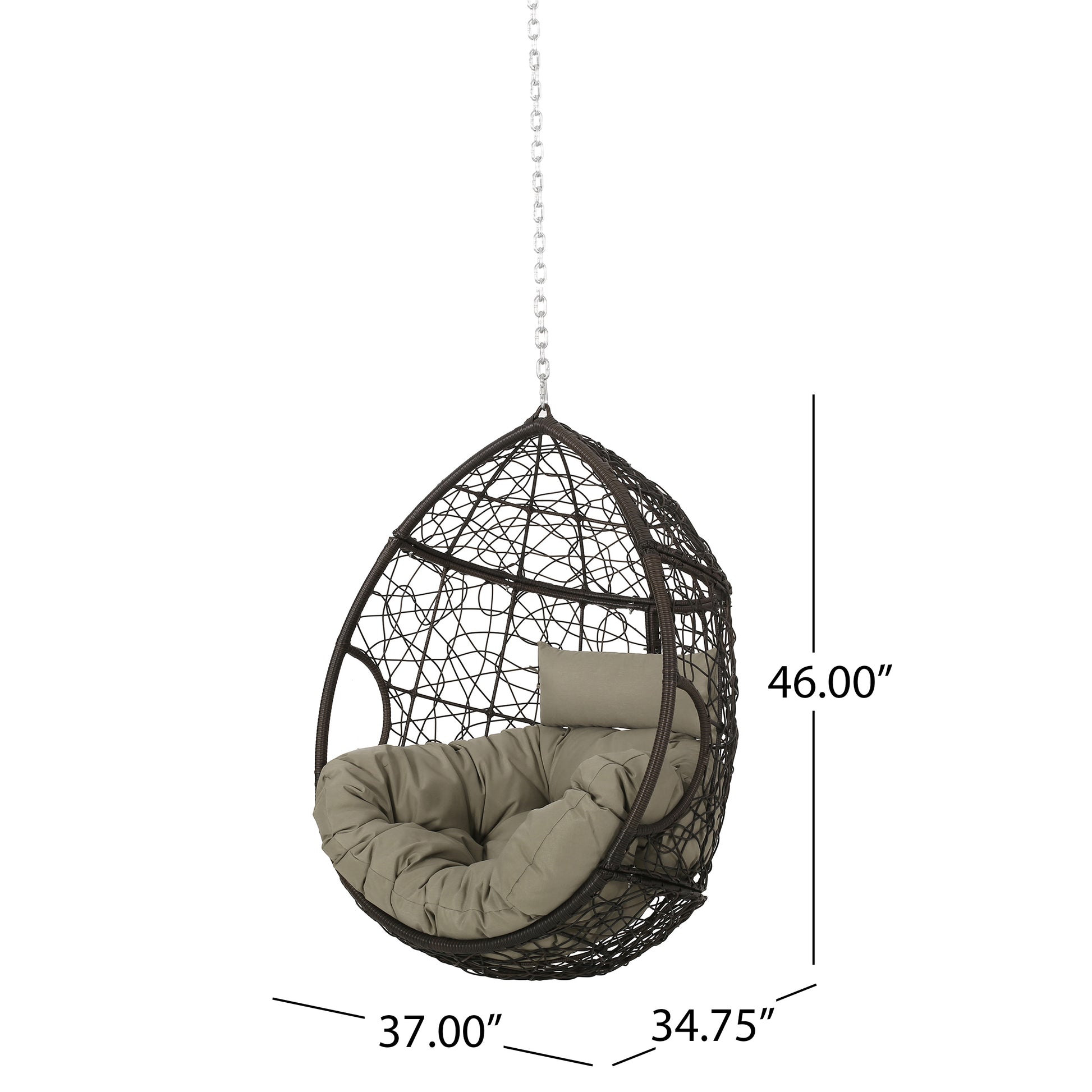 Castaic Hanging Chair With 8Ft Chain Khaki Brown Pe Rattan Iron