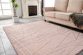 Luxury Machine Washable Dust Pink Geometric Abstract Gold Gilded Chinchilla Faux Fur Area Rug Dusty Rose Polyester