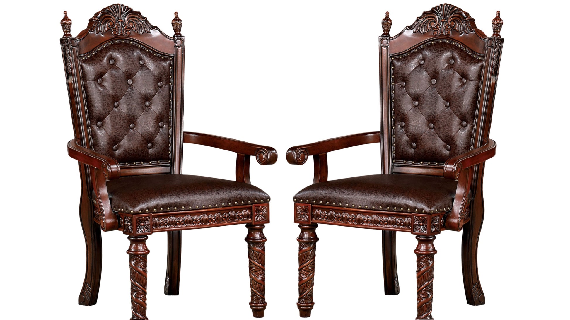 Traditional 2Pcs Arm Chairs Brown Cherry Solid Wood Dark Brownseats Tufted Back Formal Dining Room Furniture Brown,Dark Brown Brown Dining Room Luxury,Traditional,Vintage Dining Chairs Rubberwood