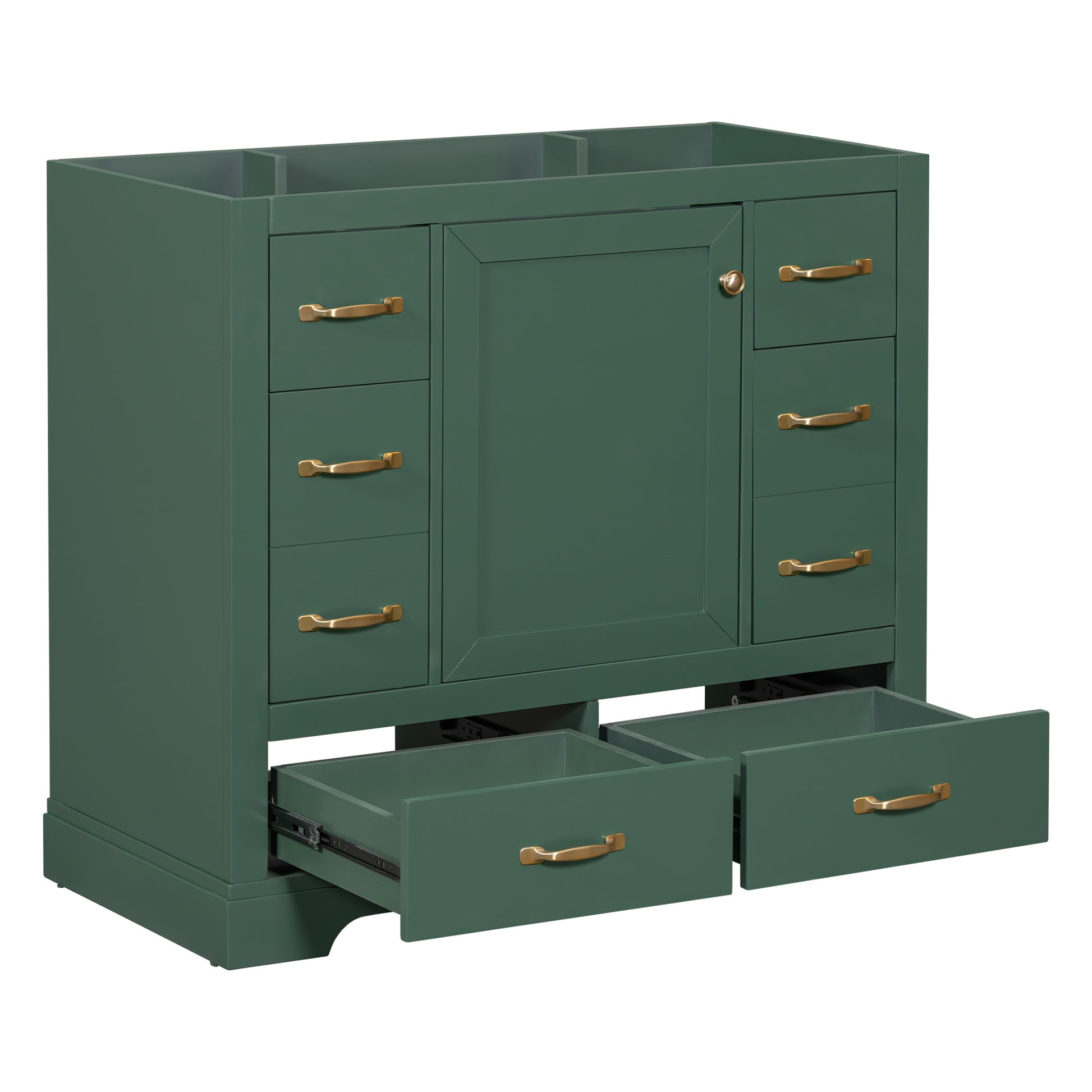 36" Bathroom Vanity Without Sink, Cabinet Base Only, Six Drawers, Multi Functional Drawer Divider, Adjustable Shelf, Green Green Solid Wood Mdf