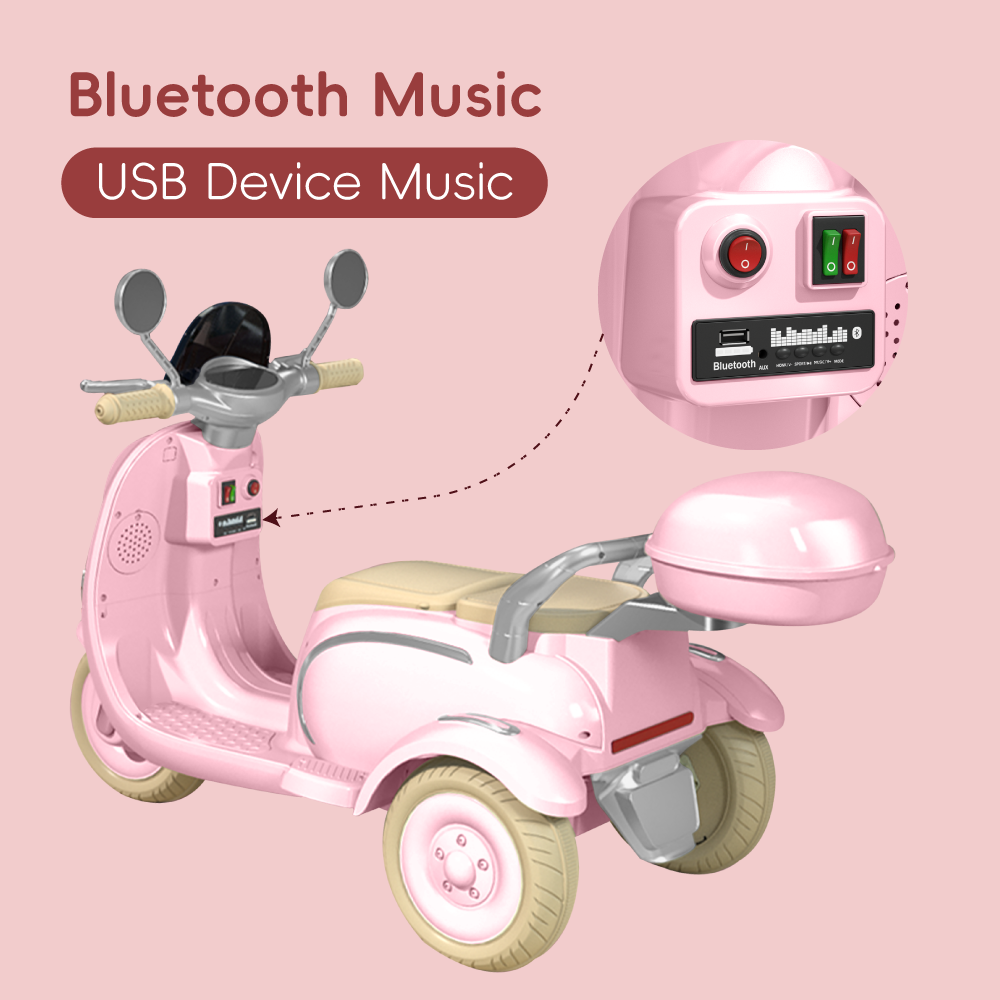 12V Kids Motorcycle, 3 Wheels 12V Kids Ride On Motorcycle With Mp3, Bluetooth, Headlight, Storage Box, Motorcycle For Kids Pink Pink Polypropylene
