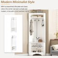 Minimalist Corner Hall Tree With Shoe Bench, Versatile Entryway Coat Rack With 4 Hooks, Corner Cabinet With Adjustable Shelf For Hallway, Living Room, White, 29.5''W*71.6''H White Particle Board