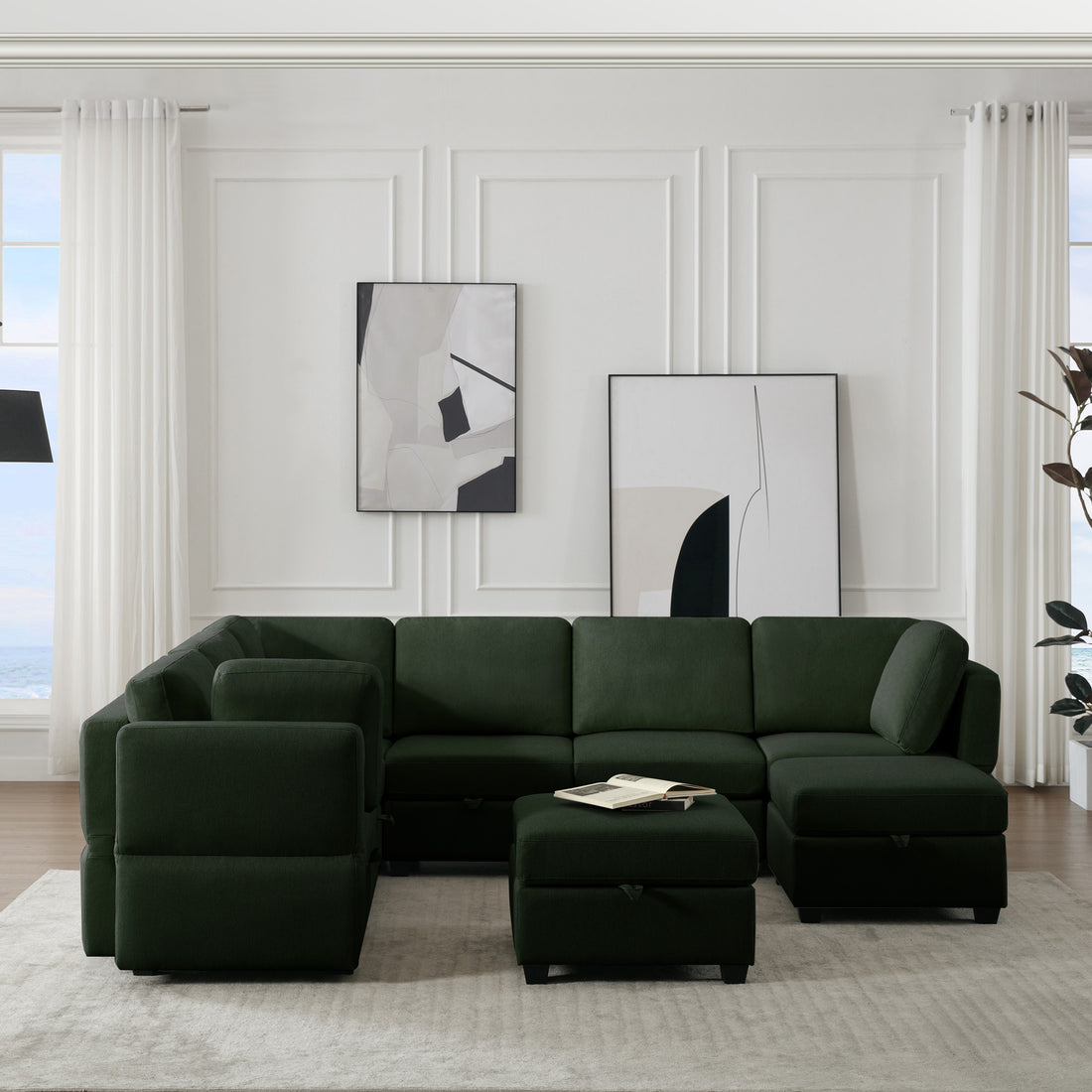 Modular Sectional Sofa With Storage Seat Oversized U Shaped Couch With Reversible Chaise Sofa Set With Ottoman,Ultimate Comfort 6 8 Seater Couches With Adjustable Arms And Backs For Living Room Green Green Polyester 6 Seat