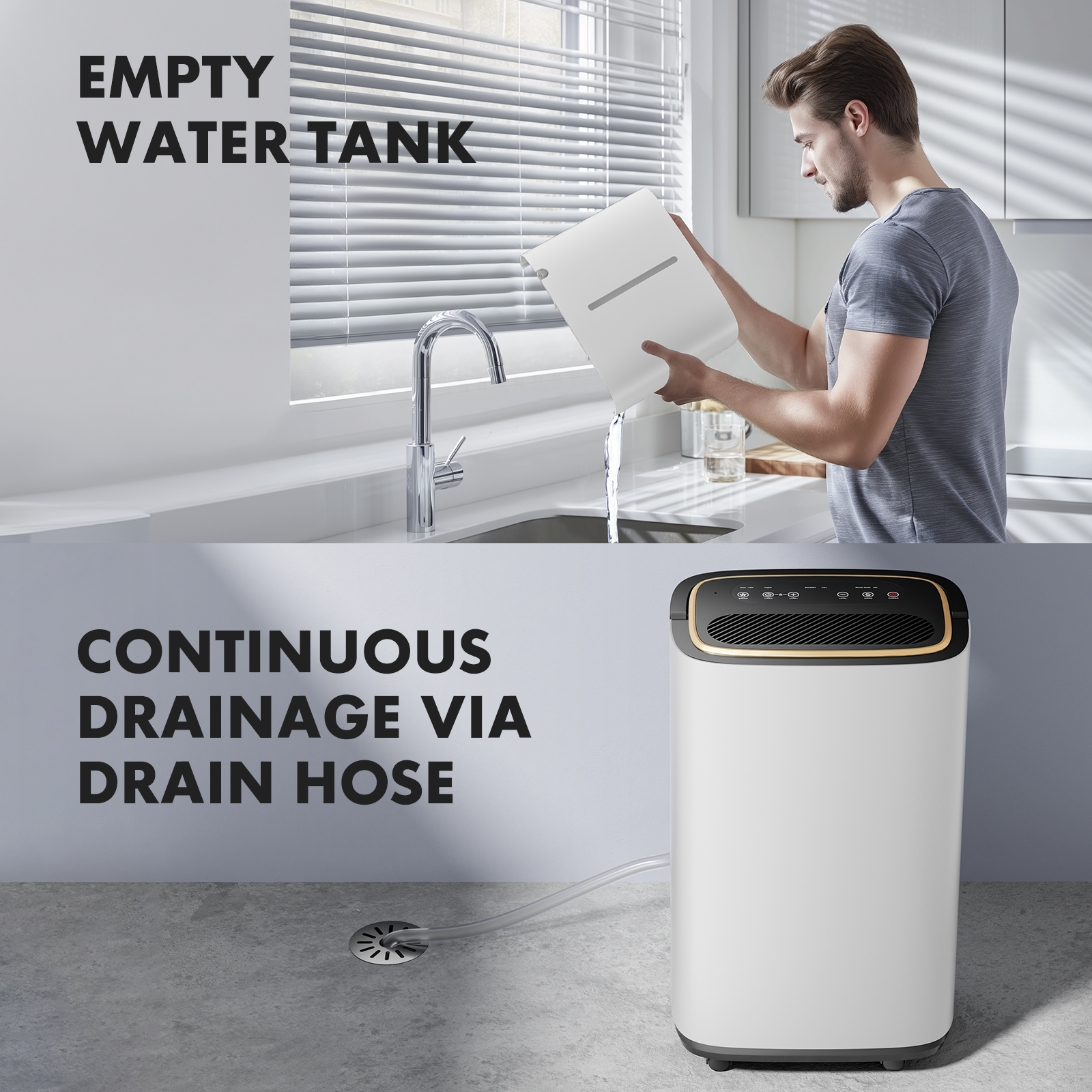 Dehumidifier For Basement With Drain Hose, 50 Pint Portable Dehumidifiers For Home Bedroom Bathroom Large Room, Powerful Moisture Removal And Humidity Control,6L White Iron Plastic