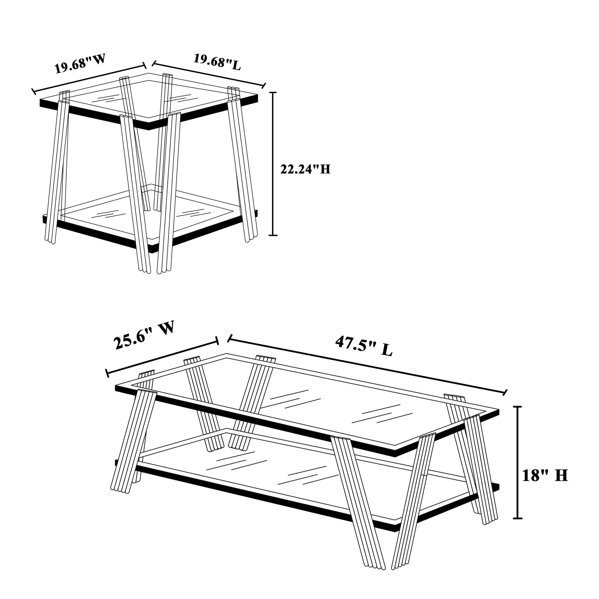 47" Wide Rectangle Modern Stainless Steel Coffee Table, Double Layer Clear Tempered Glass Coffee Table, Center Table With Storage, For Living Room Home Office, Easy Assembly, Silver Clear,Silver