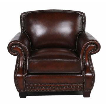 Traditional Roll Arm Leather Chair Brown Leather