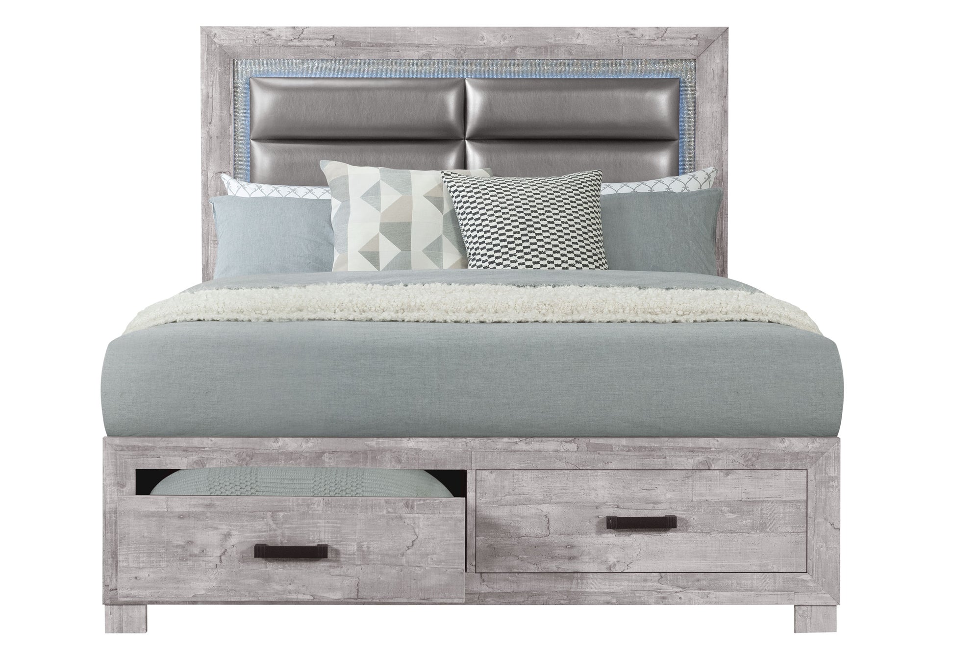 Rover Grey Queen Bed Gray Solid Wood Mdf