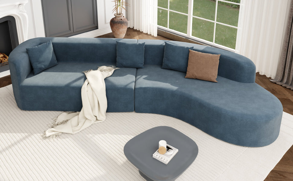 Modern Large 2 Piece Sectional Sofa With 3 Pillows,For Living Room, Bedroom Blue Polyester 2 Seat