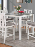 White Solid Wood 5Pc Counter Height Dining Set Table 4X Chairs Gray Linen Like Fabric Cushions Seats Chairs Dining Room Wood Dining Room Solid Wood Square Dining Table With Chair Wood Wood White Gray Slat Back Seats 4 36 Inches