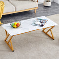0.4Inch Thick White Marble Patterned Rock Table, Easy To Clean, Paired With Golden Metal Legs, Sturdy And Durable. Large Size Can Meet Various Needs.Can Be Used As A Dining Table, Coffee Table.47*23.6 White Sintered Stone