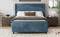 50.7'' High Headboard Corduroy Upholstered Bed Frame With Vertical Stripe Wingback And High Footboard No Box Spring Needed,King Size, Blue Box Spring Not Required King Blue Wood Bedroom Modern Bed Frame Wood