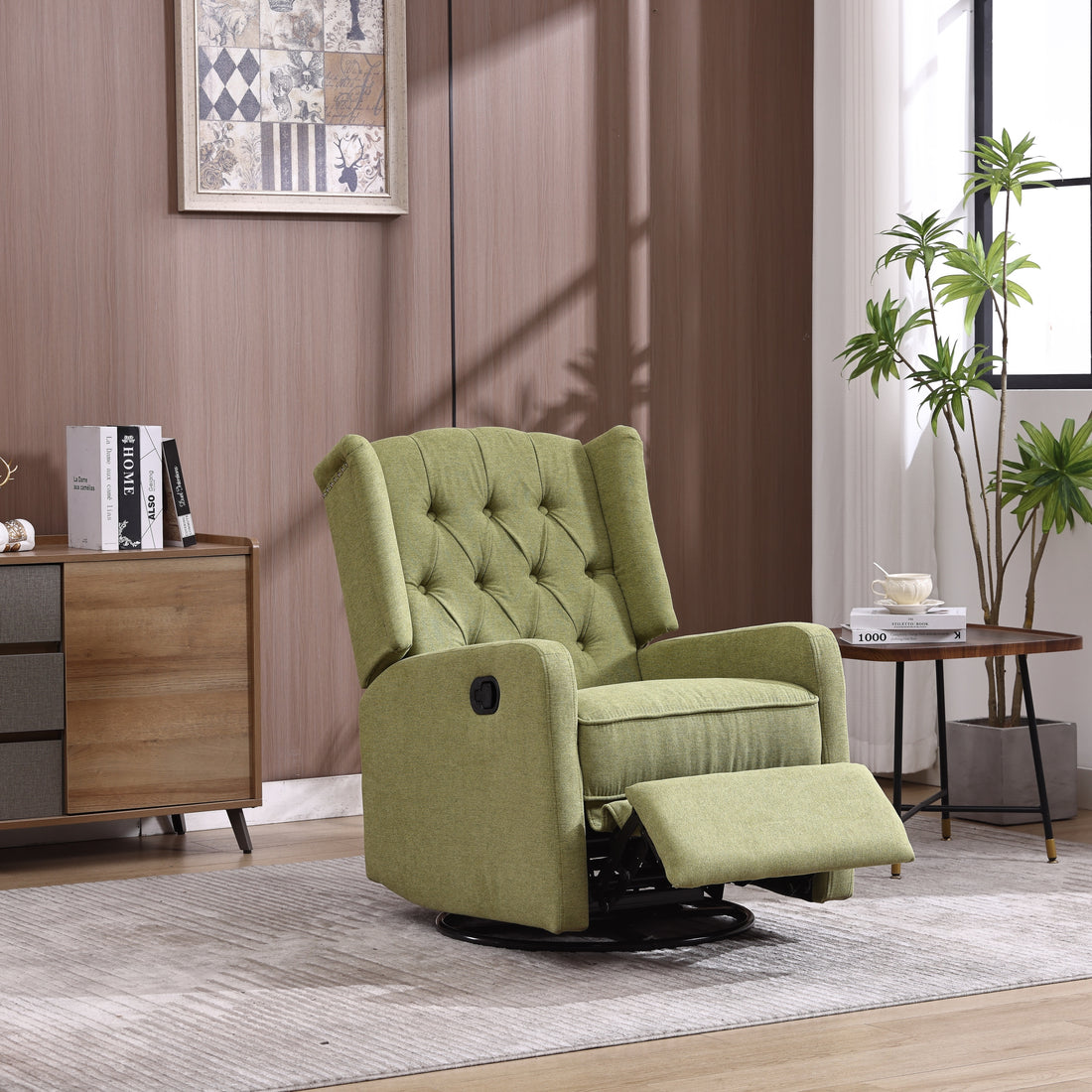 Coolmore Rocking Recliner Chair,360 Degree Swivel Nursery Rocking Chair,Glider Chair,Modern Small Rocking Swivel Recliner Chair For Bedroom,Living Room Chair Home Theater Seat Ovive Green Olive Green Linen