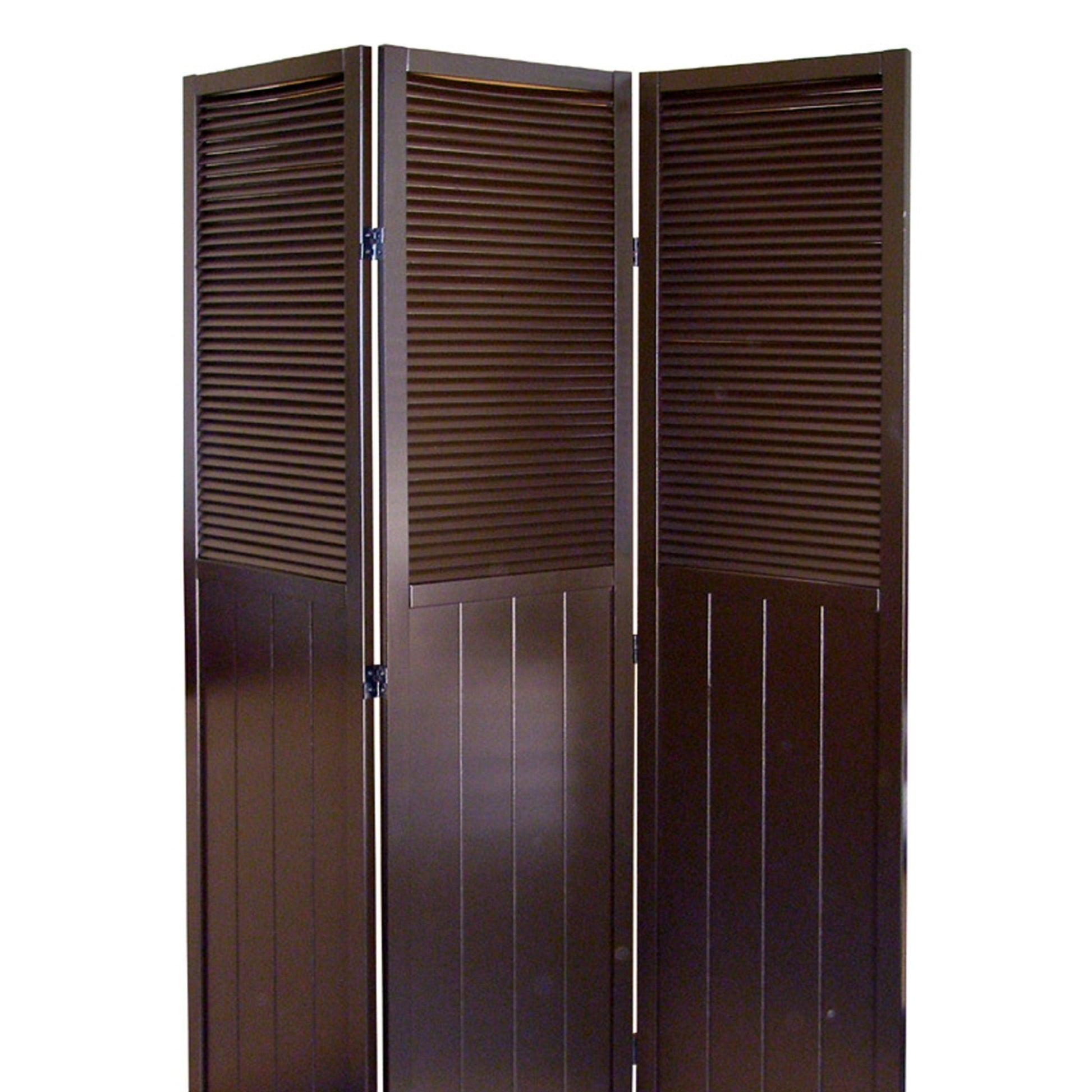 70" Tall 3 Panel Screen Room Divider "Shutter Door" With Espresso Finish Espresso Wood