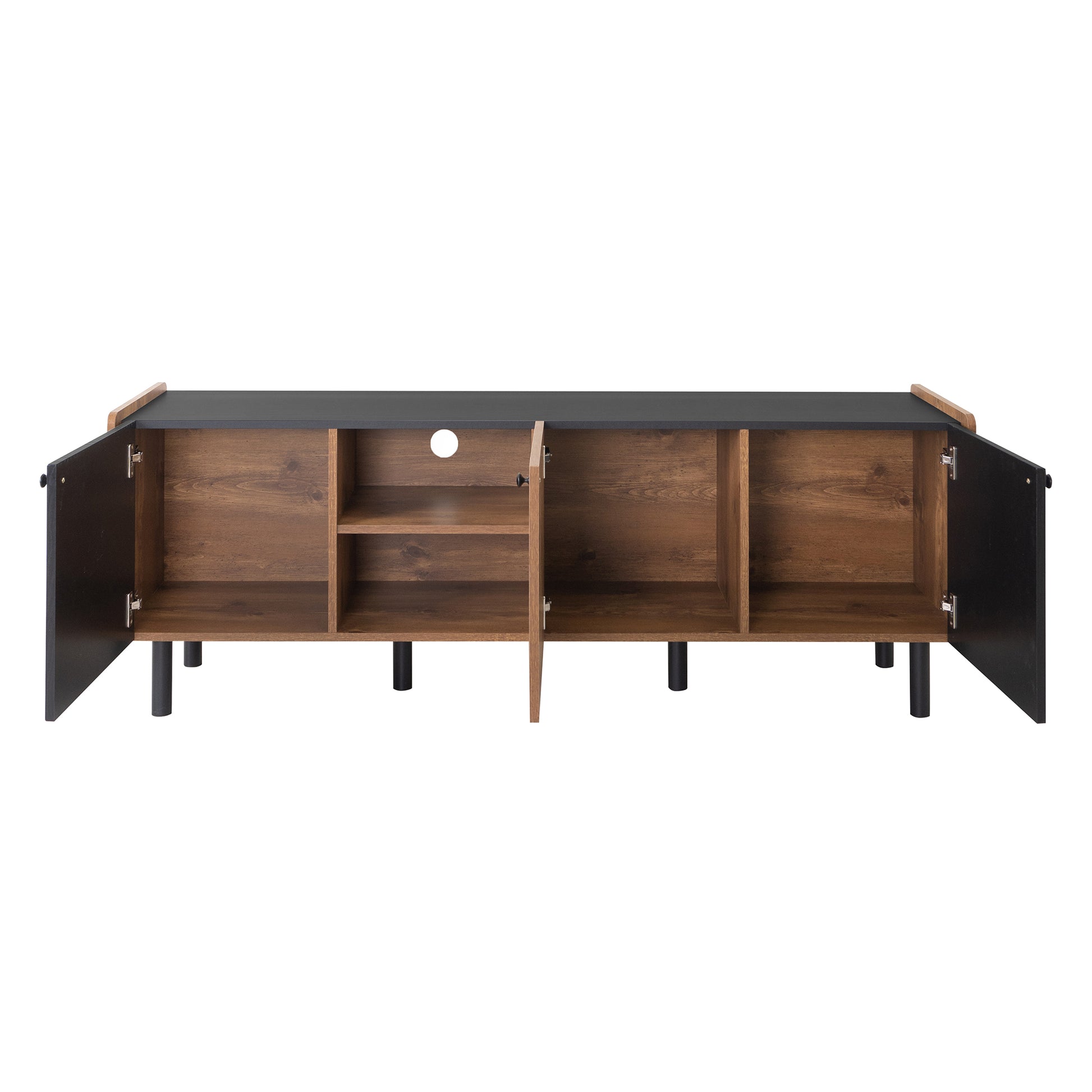Mid Century Tv Stand With 3 Cabinets, Media Console Table For Tvs Up To 70'', Entertainment Center With Storage For Living Room, Bedroom, Home Theatre Black Brown Primary Living Space 60 69 Inches