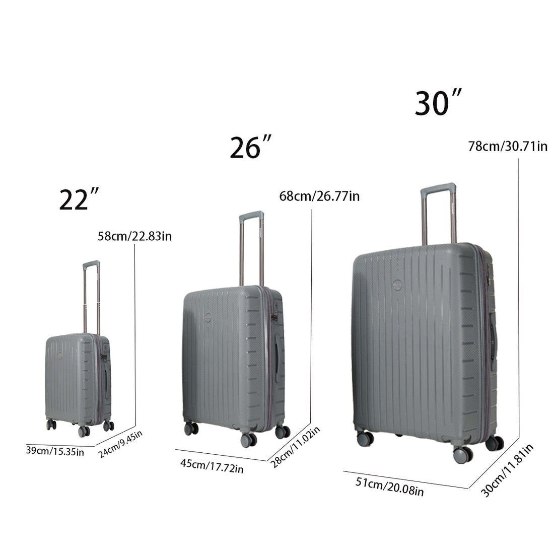 Luggage Set 3 Pieces 22 26 30 Luggage Set Wheel Luggage Pp Durable And Lightweight Rotating Hard Shell Luggage Set 3 Pieces Dark Grey Polyethylene