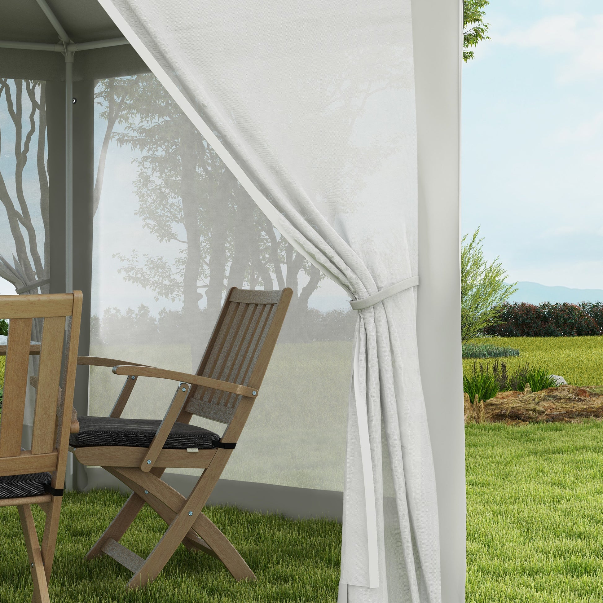 Outsunny 13' X 11' Outdoor Party Tent, Hexagon Sun Shade Shelter Canopy With Protective Mesh Screen Sidewalls, Ropes & Stakes, Cream White White Steel