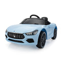 Maserati Ghibli Licensed 12V Kids Ride On Car, Battery Powered Electric Vehicle W 2.4G Remote Control, Led Lights, Mp3 Music, Usb, Horn, Children Age 3 6, Small, Light Blue And Black Black Blue Polypropylene