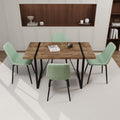 Mdf Dark Wood Dining Table And Modern Dining Chair 4 Piece Set, Medieval Wooden Kitchen Dining Table Set, Rectangular Metal Base, Dining Table And Suede Chair Brown Green Mdf