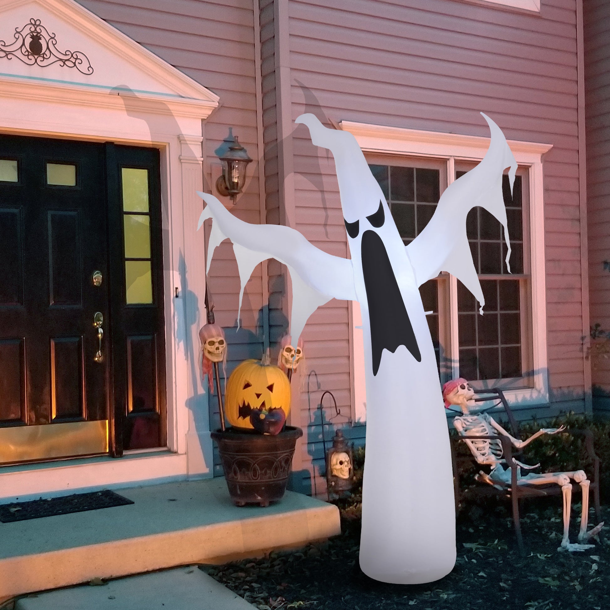 Homcom 6' Tall Halloween Inflatables Outdoor Decorations White Ghost, Light Up Blow Up Yard Decor With Led Light And Fan Indoor Outdoor For Garden, Lawn, Party, Holiday White Polyester