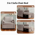 3 In 1 Convertible Sleeper Chair With Adjustable Backrest, Lounger Chair Turns Into Bed, Single Bed For Living Room, Linen, Tan Tan Linen
