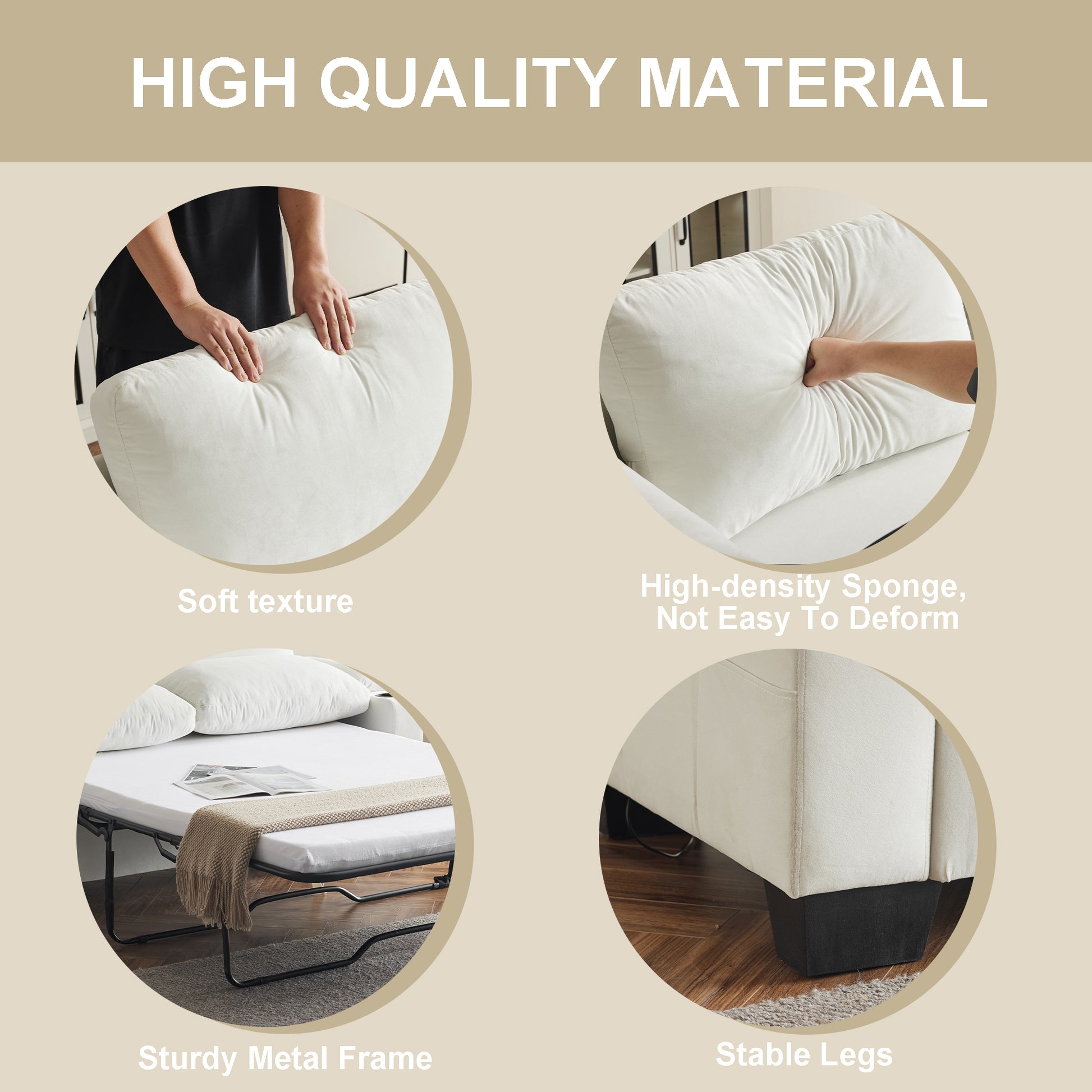 73.63*27.95 Pull Out Sofa Bed, Chenille Material, Pull Out Queen Sofa Bed With Memory Foam Mattress, For Living Room, Bedroom, Office, Apartment, White White Minimalist Chenille,Metal & Wood