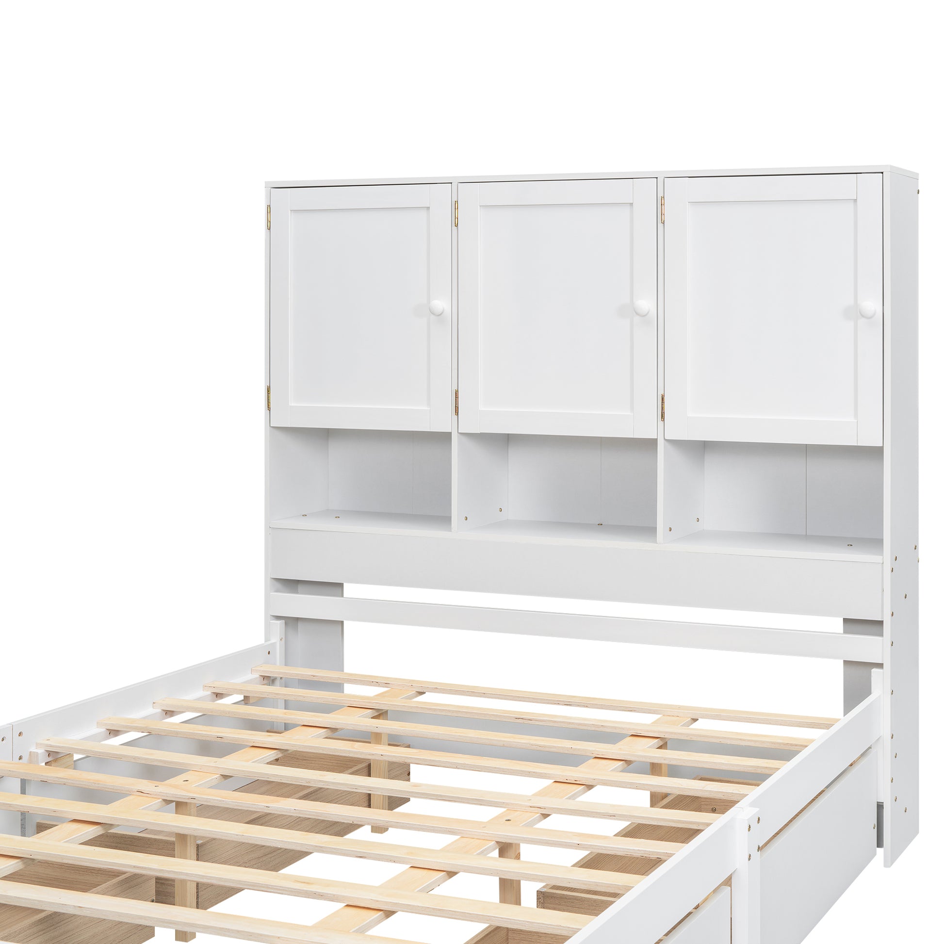 Queen Size Platform Bed With Storage Headboard And 4 Drawers, White Box Spring Not Required Queen White Wood Bedroom Bed Frame Solid Wood Mdf