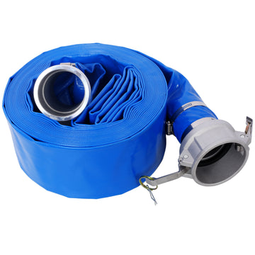 3"X50Ft Pool Backwash Hose, Heavy Duty Reinforced Blue Pvc Lay Flat Water Discharge Pump Hoses For Swimming Drain Pools And Clean Filters, With Aluminum Camlock C And E Fittings Blue Pvc