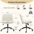 Criss Cross Chair With Wheels, Armless Legged Office Desk Chair, Comfy Swivel Rolling Vanity Chair, Ergonomic Fabric Modern Wide Seat Adjustable Home Office Chair White Pu White Metal