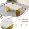 Modern Minimalist Dining Table. White Imitation Marble Glass Sticker Tabletop, Golden Table Legs, Stable And Beautiful. Suitable For Living Room And Dining Room 63