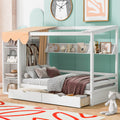 Twin Size House Bed With Two Drawers And Wardrobe,White Twin White Solid Wood