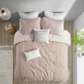 3 Piece Cotton Jacquard Comforter Set Blush Full Queen Queen Blush Cotton