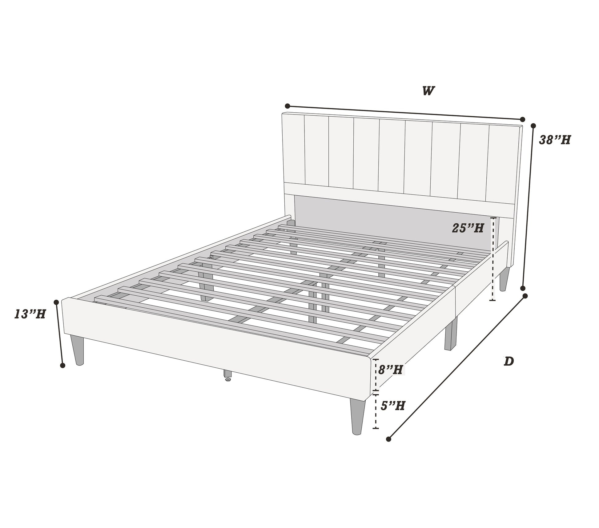 1Pc Queen Size Bed Beautiful Gray Polyfiber Vertical Tufted Hb Platform Bedframe Slats Bedroom Furniture Box Spring Not Required Queen Grey,Light Gray Wood Bedroom Modern,Transitional Rubberwood Bed