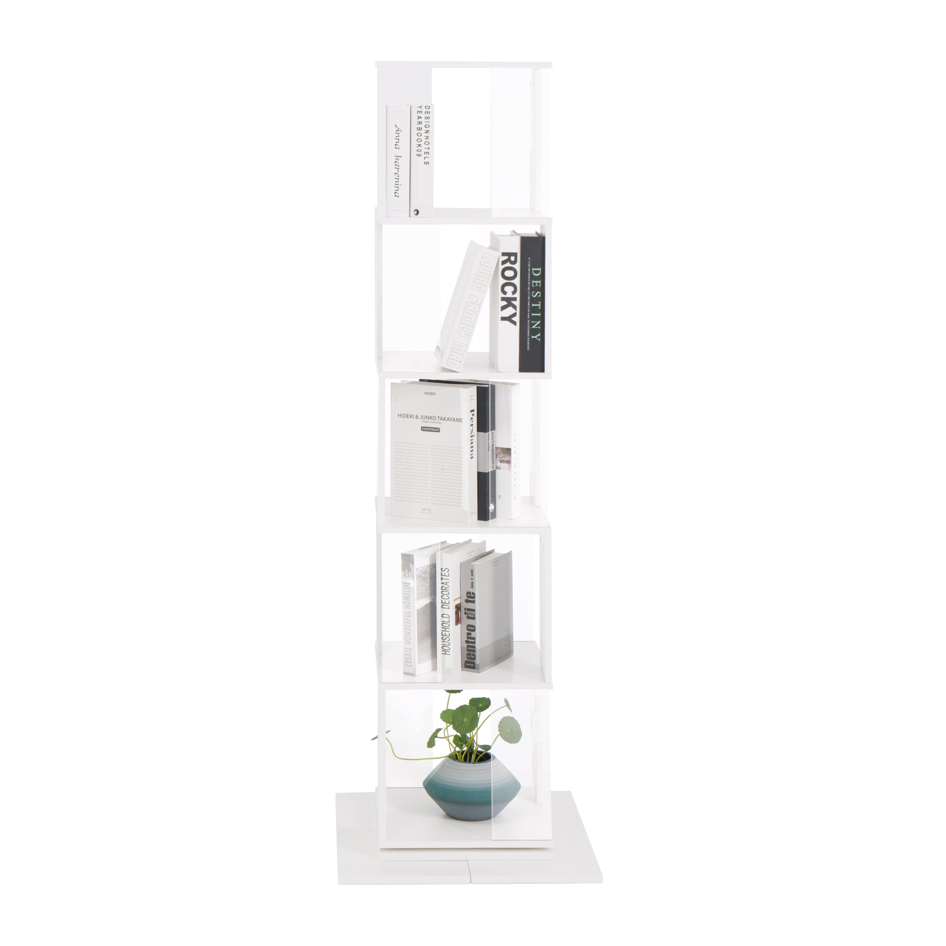 5 Tier Rotating Bookshelf, Floor Rack Simple Bookcase With Acrylic Plate Student Multi Function Creative Bookshelf For Living Room With Anti Toppling Base White Particle Board