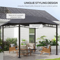 Outsunny 10' X 10' Soft Top Patio Gazebo Outdoor Canopy With Unique Geometric Design Roof, All Weather Steel Frame, Gray Black Grey Polyester