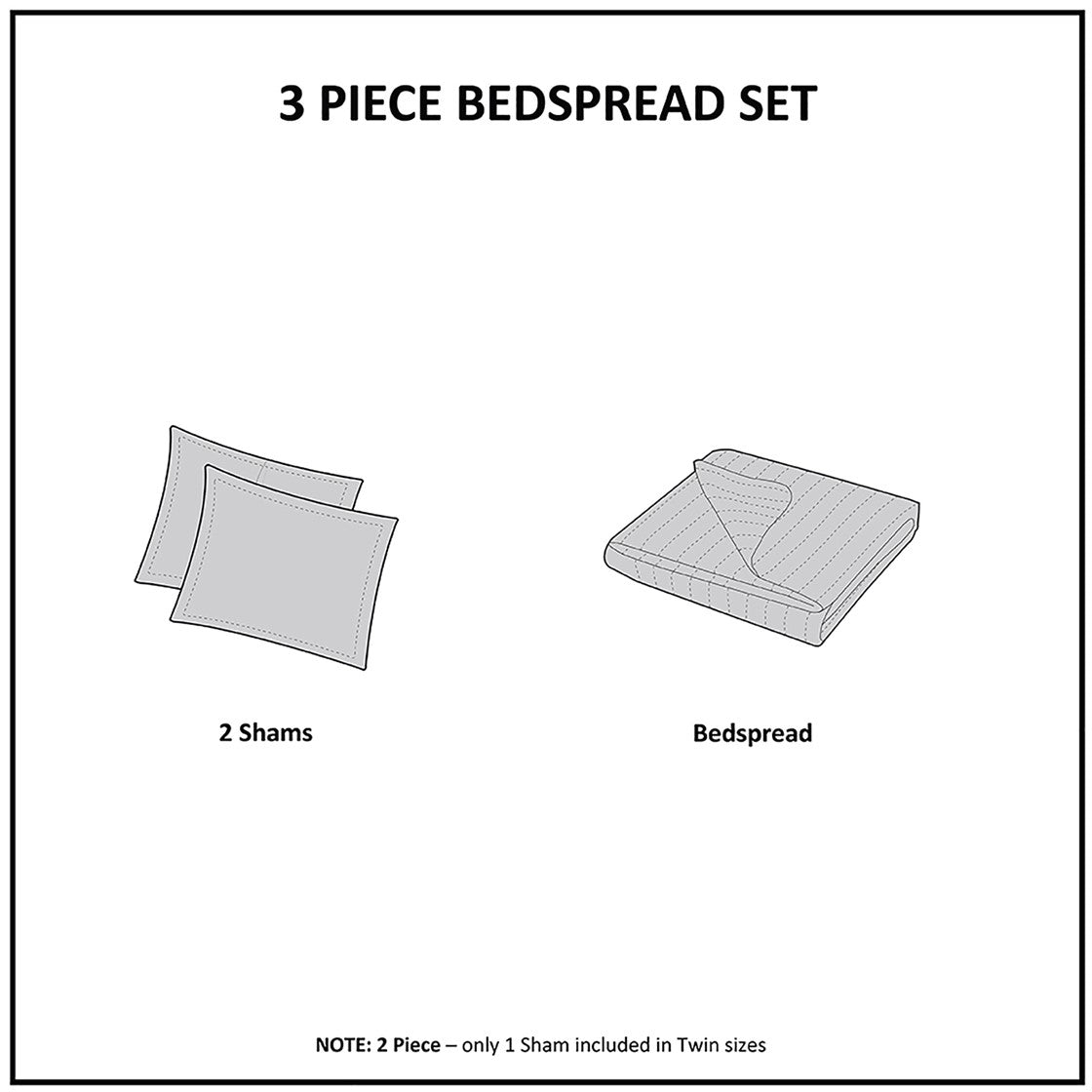 3 Piece Reversible Bedspread Set White King Cal King King White Polyester