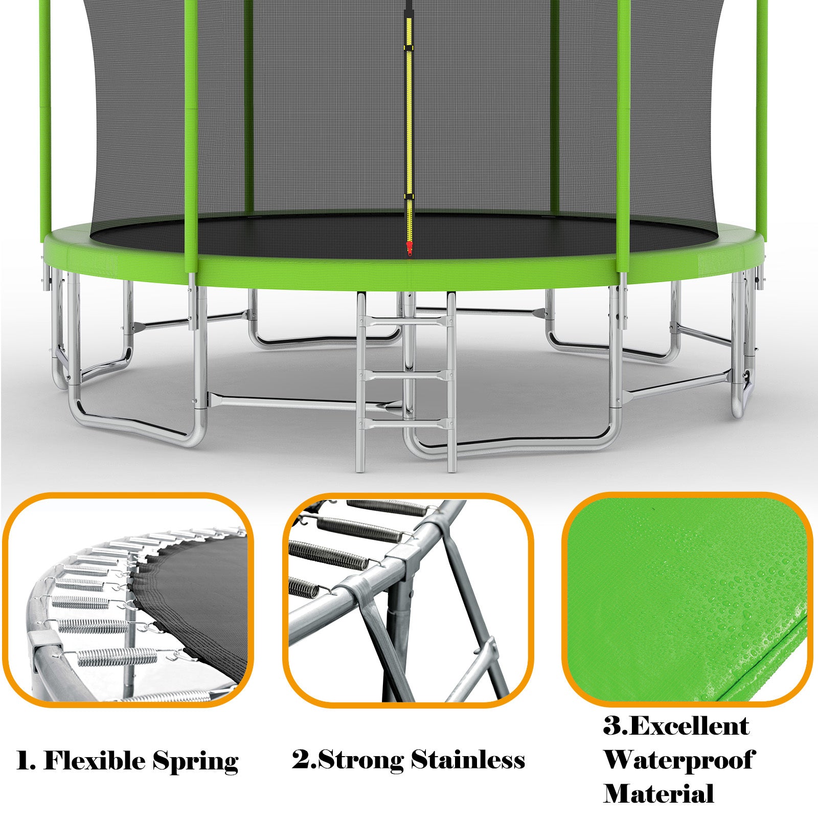 15Ft For Kids Children With Safety Enclosure Net Outdoor Backyards Large Recreational Trampoline Green Metal