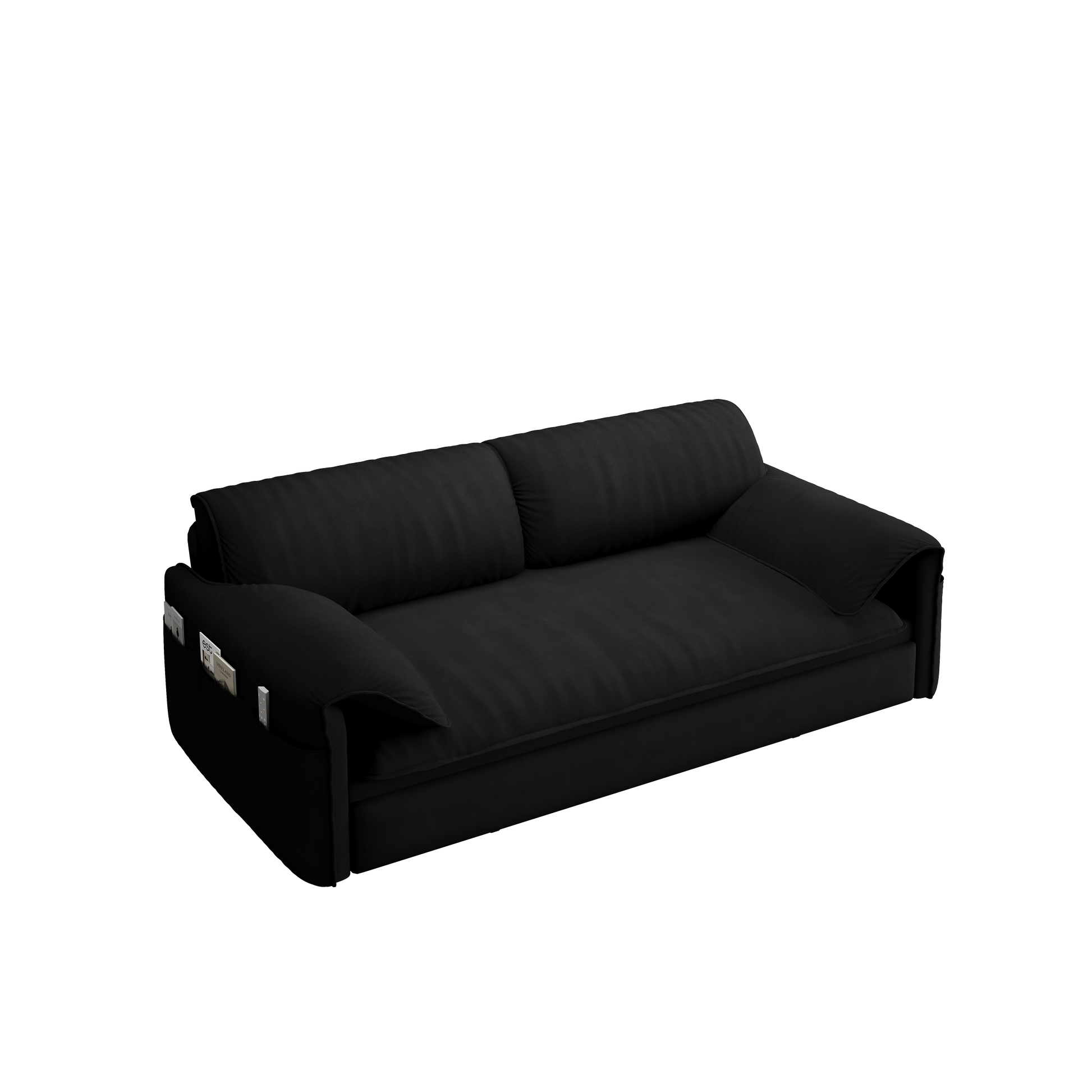 63.8" Queen Pull Out Sofa Bed, 3 In 1 Convertible Sleeper Sofa With Side Storage,Multi Functional Velvet Loveseat Bed For Living Room,Bedroom,Apartment,Office,Black Old Sku:W1885P151441 W1885P154638