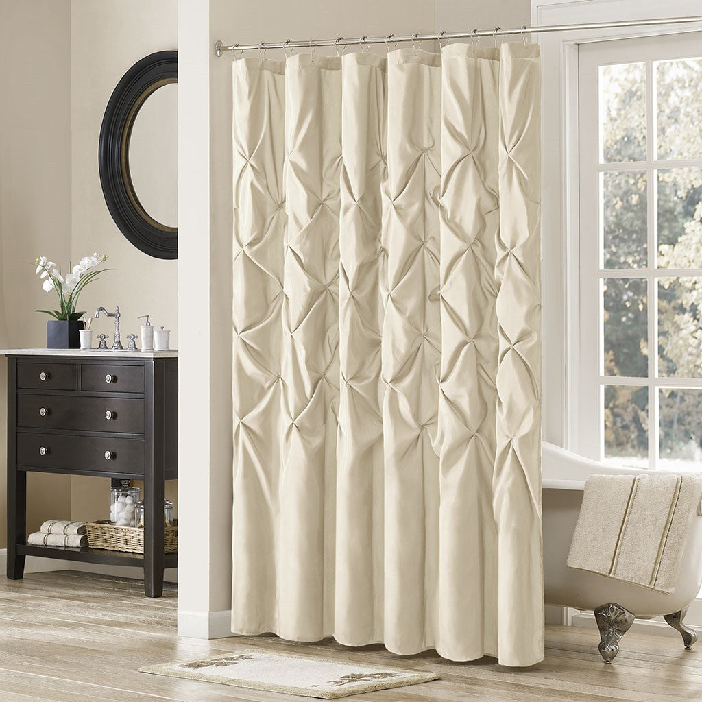 Tufted Semi Sheer Shower Curtain Beige Cotton