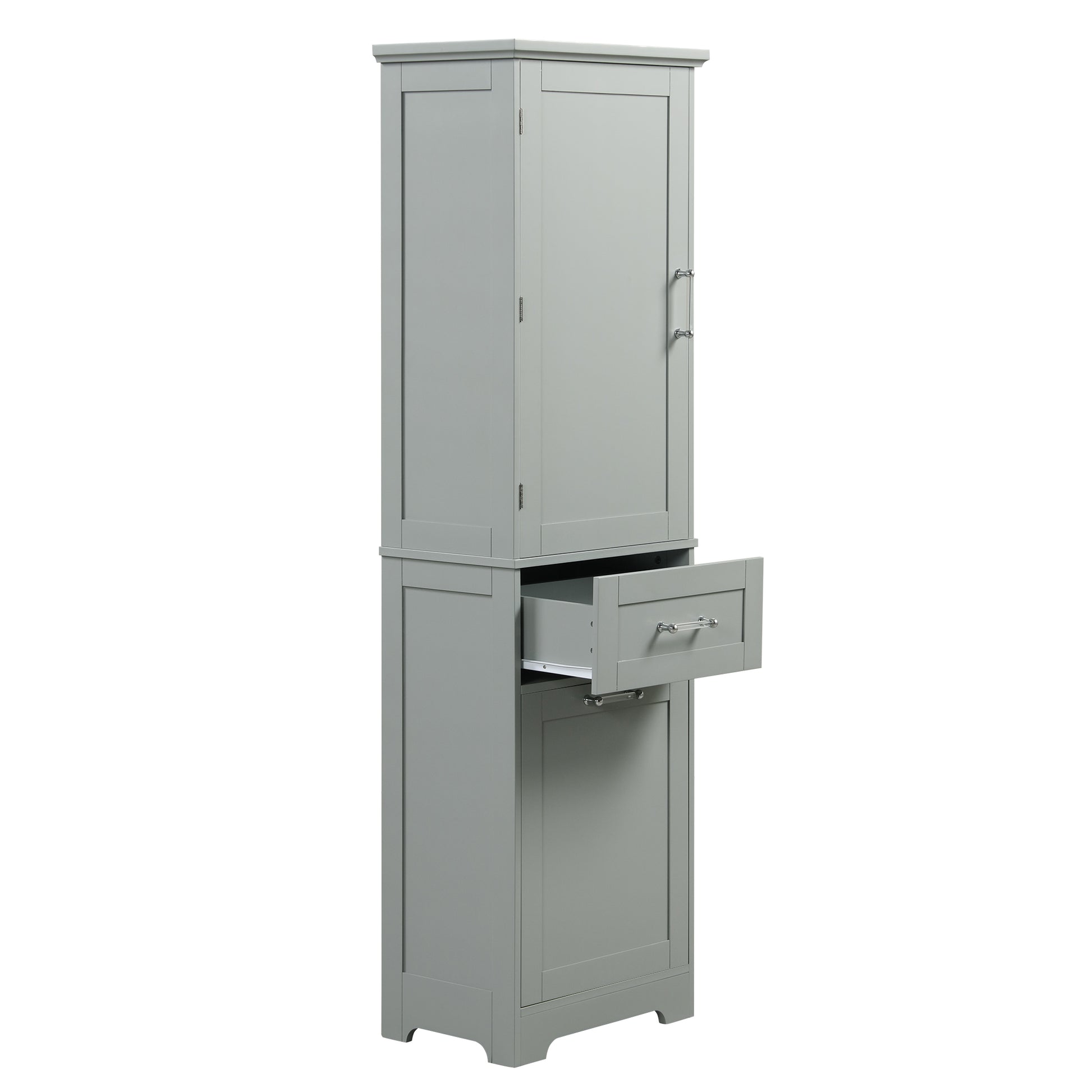 Tall Bathroom Storage Cabinet, Freestanding Storage Cabinet With Two Different Size Drawers And Adjustable Shelf, Mdf Board With Painted Finish, Grey Grey Mdf