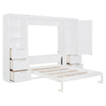 Queen Size Murphy Bed Wall Bed With Closet ,Drawers And Shelves,White Queen White Mdf Lvl