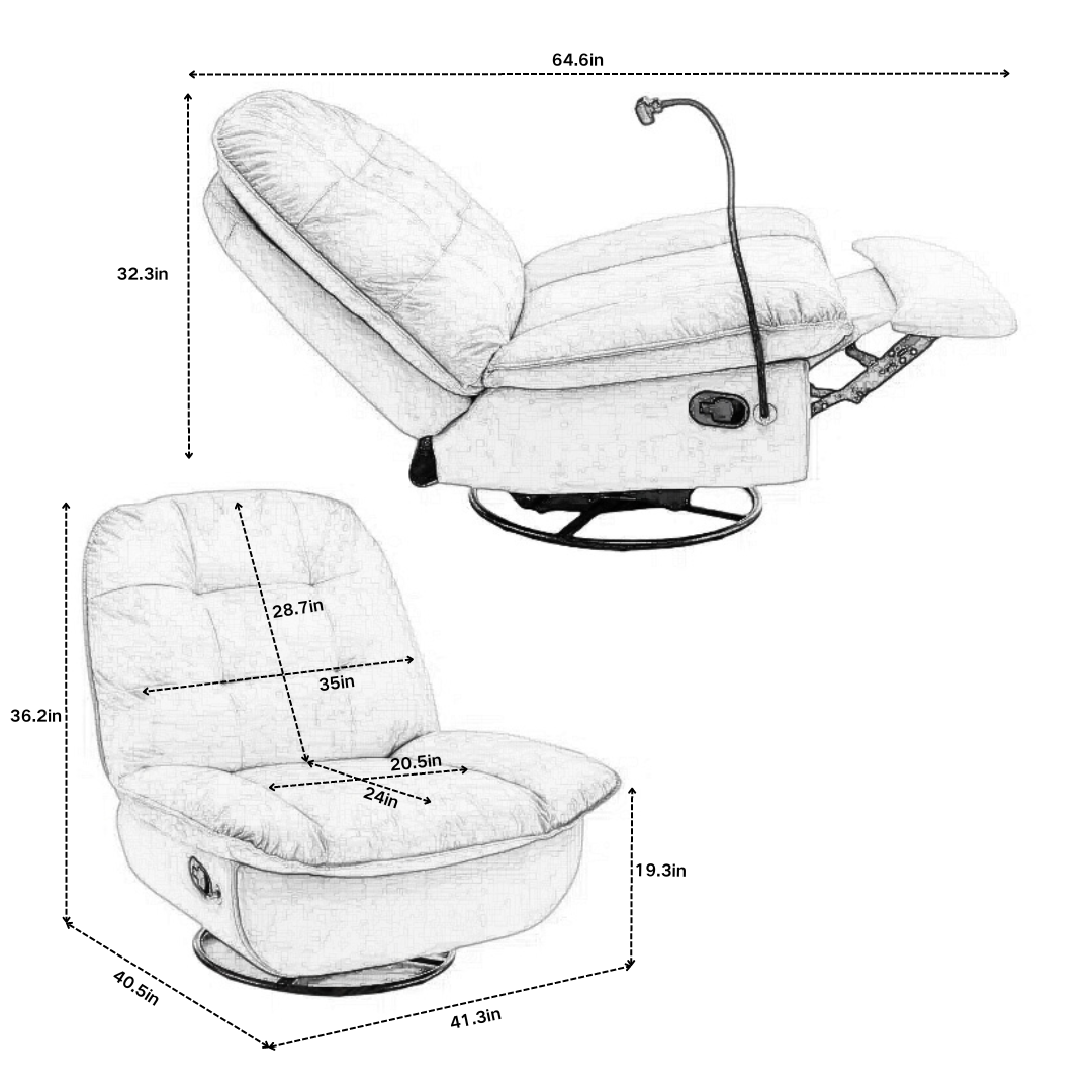 Ivory Recliner, Reclining Lazy Chair, Mobile Phone Holder, Large And Comfortable Reading Chair, Swivel Gliding Rocking Chair, Gold Stamped Velvet Metal Primary Living Space Heavy Duty Push Button Oak Ivory Velvet Manual Push Back Soft Cushion Back Modern