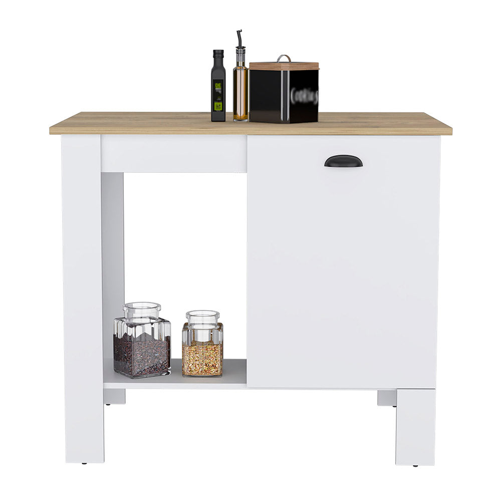 Atenea Kitchen Island, Single Door Cabinet, Shelf White Macadamia White Dining Room Modern Rectangular Stationary Kitchen Islands Particle Board Medium 40 55In