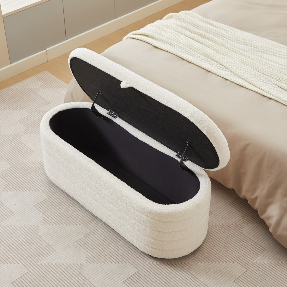 S03 Basics Upholstered Storage Ottoman And Entryway Bench White White Boucle