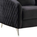 Hida 2 Piece Sofa And Loveseat Set, Diamond Stitching, Smooth Black Velvet Black Wood Fabric 5 Seat